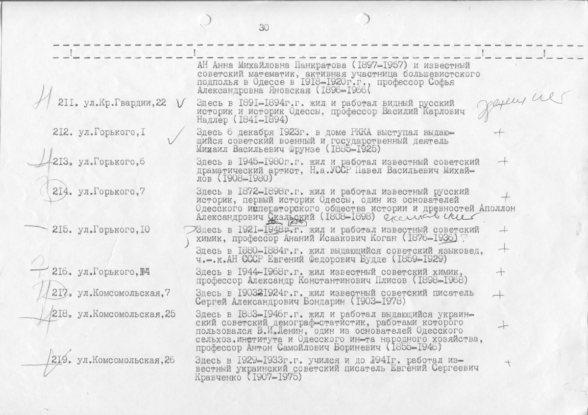 Одесса — Материалы по охране культурного наследия (Одесса и Одесская область)