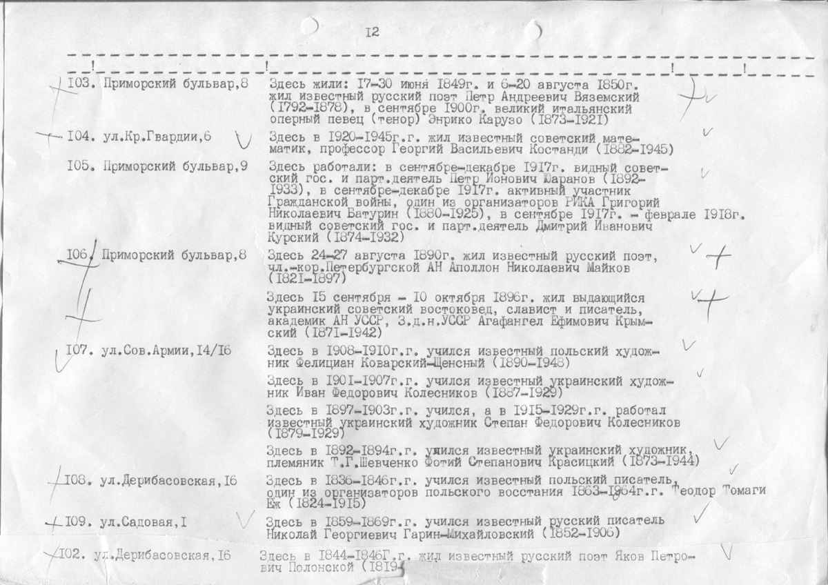 Одесса — Материалы по охране культурного наследия (Одесса и Одесская область)