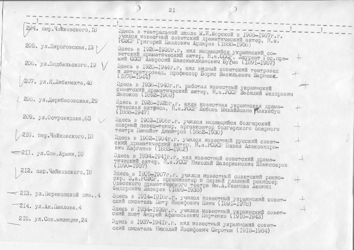 Одесса — Материалы по охране культурного наследия (Одесса и Одесская область)